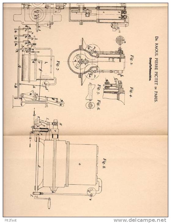 Original Patentschrift - Dr. Raoul Pierre Pictet In Paris , 1899 , Moteur á Vapeur , Dampfluftmaschine , Dampfmaschine ! - Macchine