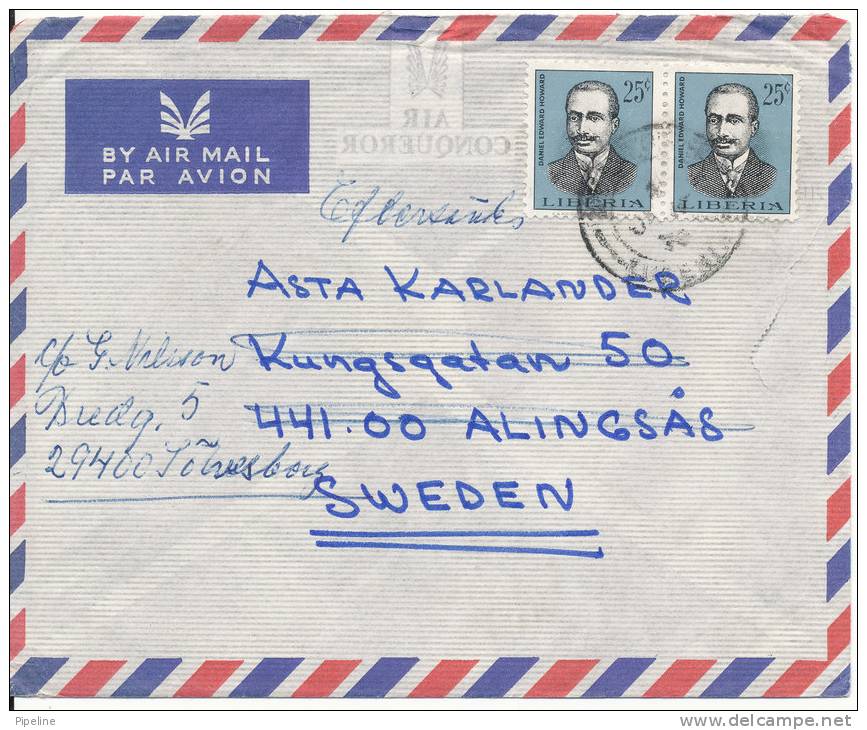 Liberia Air Mail Cover Sent To Sweden 1970 (the Cover Is Damaged In The Right Side) - Liberia