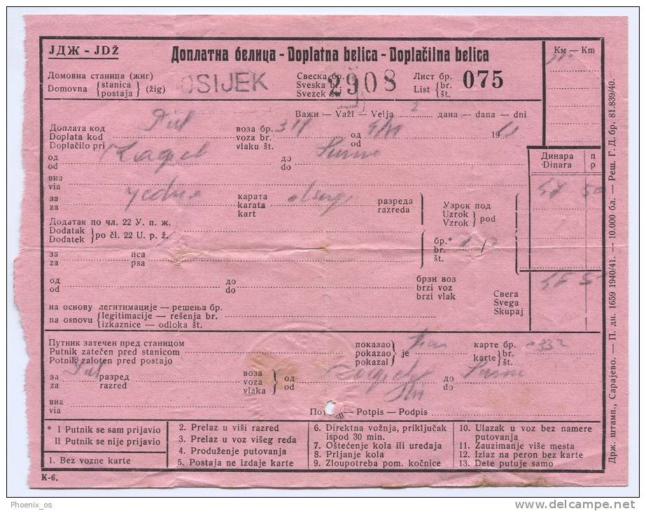 Railway, Eisenbahn, Zagreb - Osijek , Croatia, Ticket - Europa