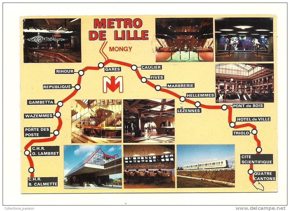 Cp, Métro, Le Métro De Lille (59), Multi-Vues, Voyagée - Metropolitana