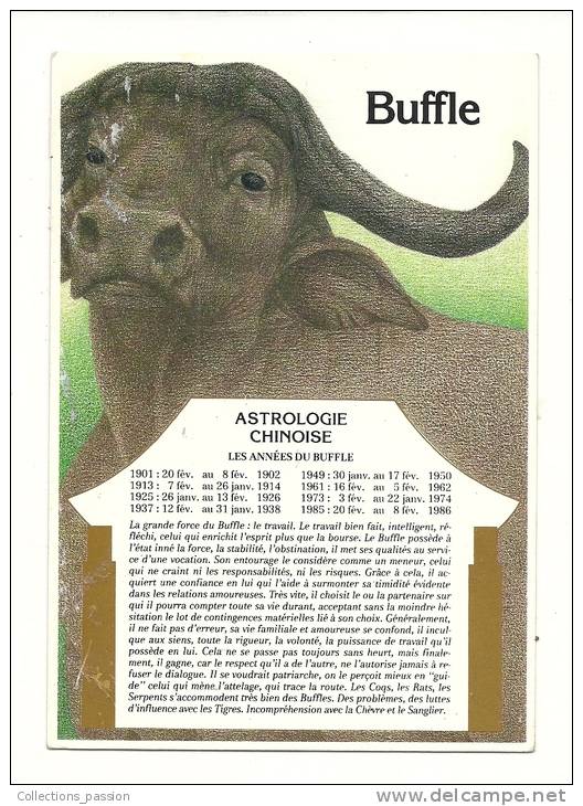 Cp, Astrologie, Astrologie Chinoise - Buffle, Voyagée 1989 - Astronomie