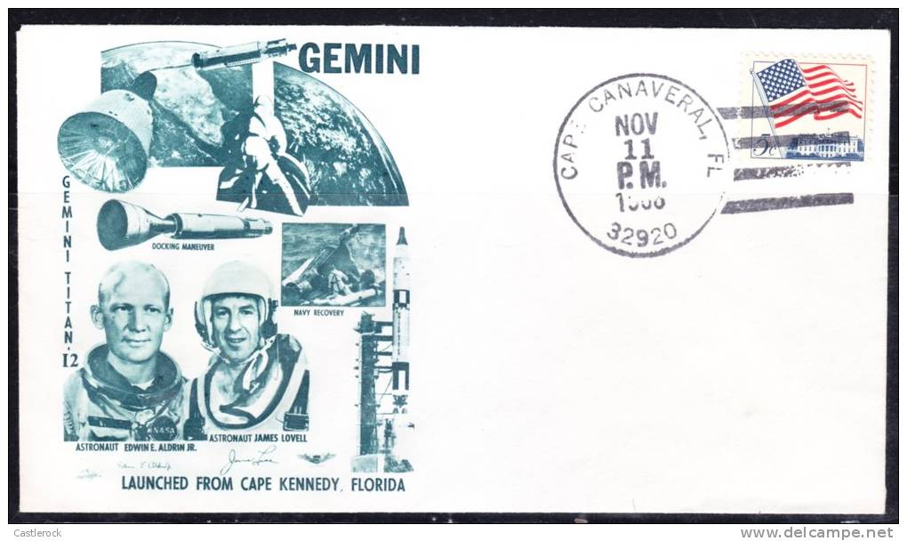 R)1962FDC ESTADOS UNIDOS, GEMINI TITANIC 12, ASTRONAUT EDWIN E. ALDRIN J R. ASTRONAUT JAMES LOVELL, LAUNCHED FROM CAPE - Usati