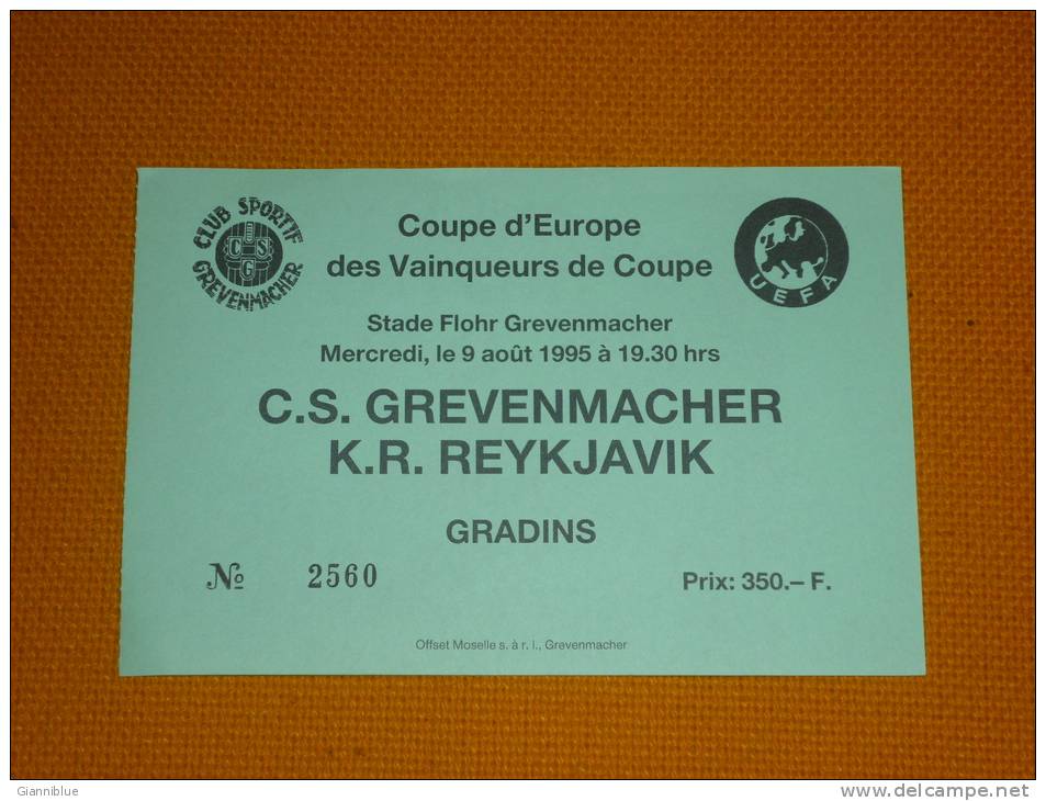 CS Grevenmacher-KR Reykjavik/Football/UEFA Cup Match Ticket - Tickets D'entrée