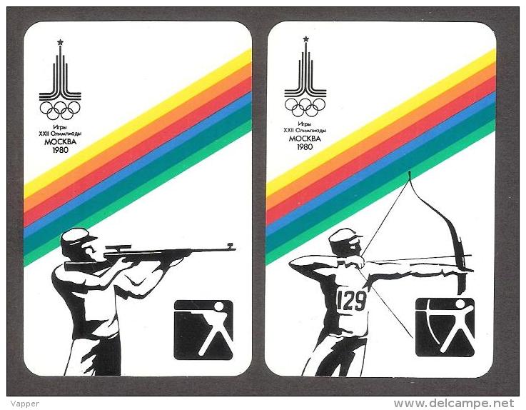 USSR (Russia)  2 Mini Calendars  Olympic 1980 Shooting, Crossbow - Small : 1971-80