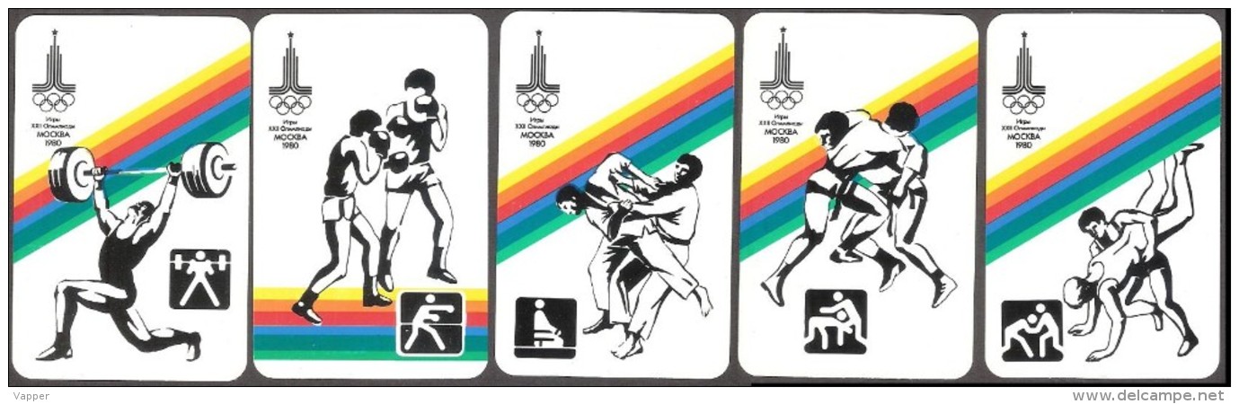 USSR (Russia)  5 Mini Calendars  Olympic 1980 Weightlifting, Boxing, Sambo, Wrestling - Tamaño Pequeño : 1971-80