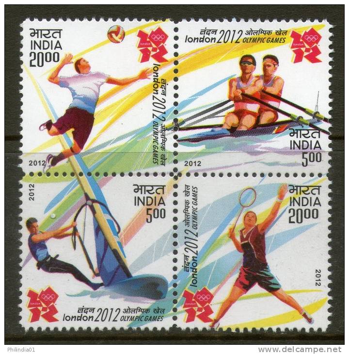 India 2012 London Olympic Games Badminton Sailing Rowing Handball Sport Se-tenant 4v MNH - Verano 2012: Londres