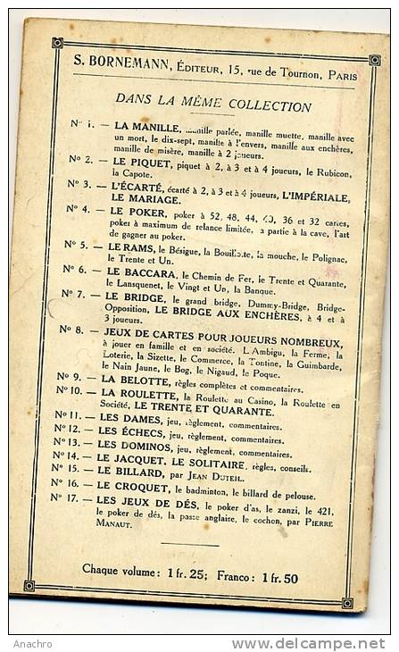 BELOTE BELOTTE 1925  " Règles Du Jeu " Livret 32 Pages Par B. RENAUDET Paris BORNEMANN - Otros & Sin Clasificación
