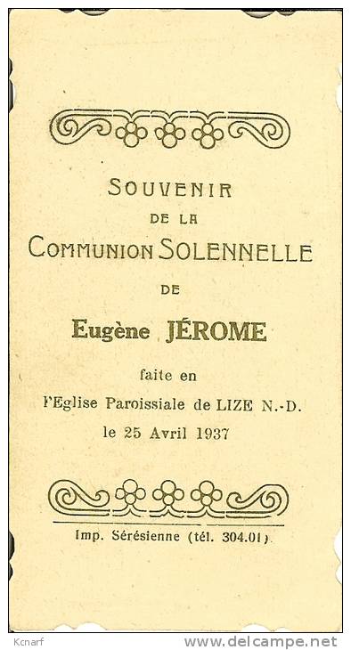 Faire-parts De Communion De LIZE N-D En 1937 De EUGENE JEROME - Communion