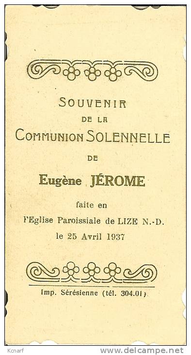 Faire-parts De Communion De LIZE N-D En 1937 De EUGENE JEROME - Comunioni