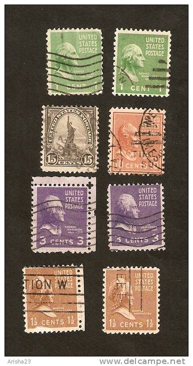 OS.19-1. United States Postage, USA, LOT Set Of 8 - 1938 Georges & Martha Washington John Tyler Thomas Jefferson Liberty - Collections