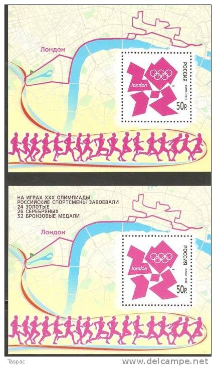 Russia 2012 Mi# Block 168 + Overprinted ** MNH - 2 Souvenir Sheets - Summer Olympics, London - Verano 2012: Londres
