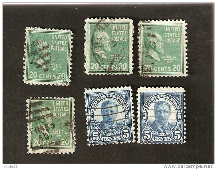 OS.17-1. United States Postage, USA, LOT Set Of 6 - Roosevelt  5 Cents - 1938 James Garfield 20 Cents - Collections