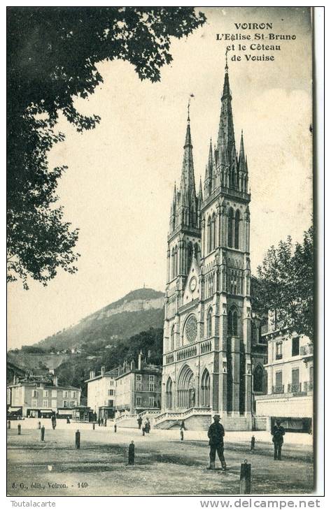 CPA 38 VOIRON L EGLISE ST BRUNO ET LE COTEAU DE VOUISE 1909 Animée - Voiron