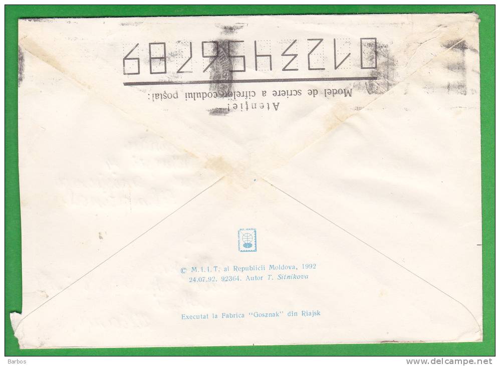 MOLDOVA   MOLDAVIE   MOLDAWIEN , 1992 Church , Architecture , Inflation Postmark ,  Overprint.Used Pre-paid Envelope - Moldova