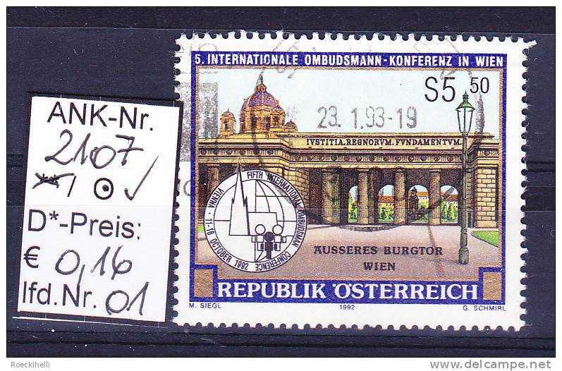 9.10.1992 -  SM  "5. Int. Ombudsmann-Konferenz -  Wien 1992"  -  O  Gestempelt  -  Siehe Scan  (2107o 01-06) - Gebraucht