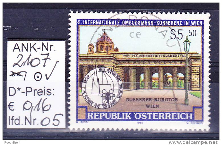 9.10.1992 -  SM  "5. Int. Ombudsmann-Konferenz -  Wien 1992"  -  O  Gestempelt  -  Siehe Scan  (2107o 01-06) - Usados