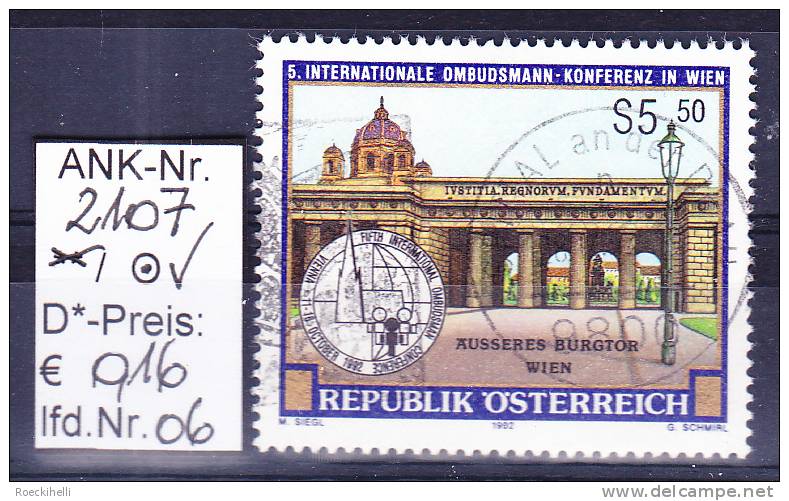 9.10.1992 -  SM  "5. Int. Ombudsmann-Konferenz -  Wien 1992"  -  O  Gestempelt  -  Siehe Scan  (2107o 01-06) - Oblitérés