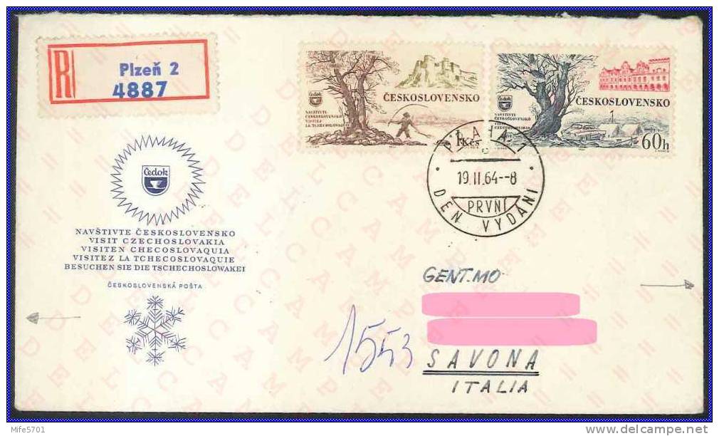 CESKOSLOVENSKO, CZECHOSLOVAKIA, CZECH - TOURISM / TOURISME 19.02. 1964 - FDC + XVIII OLYMPIC GAMES 40 H - RACCOMANDATA - Covers & Documents