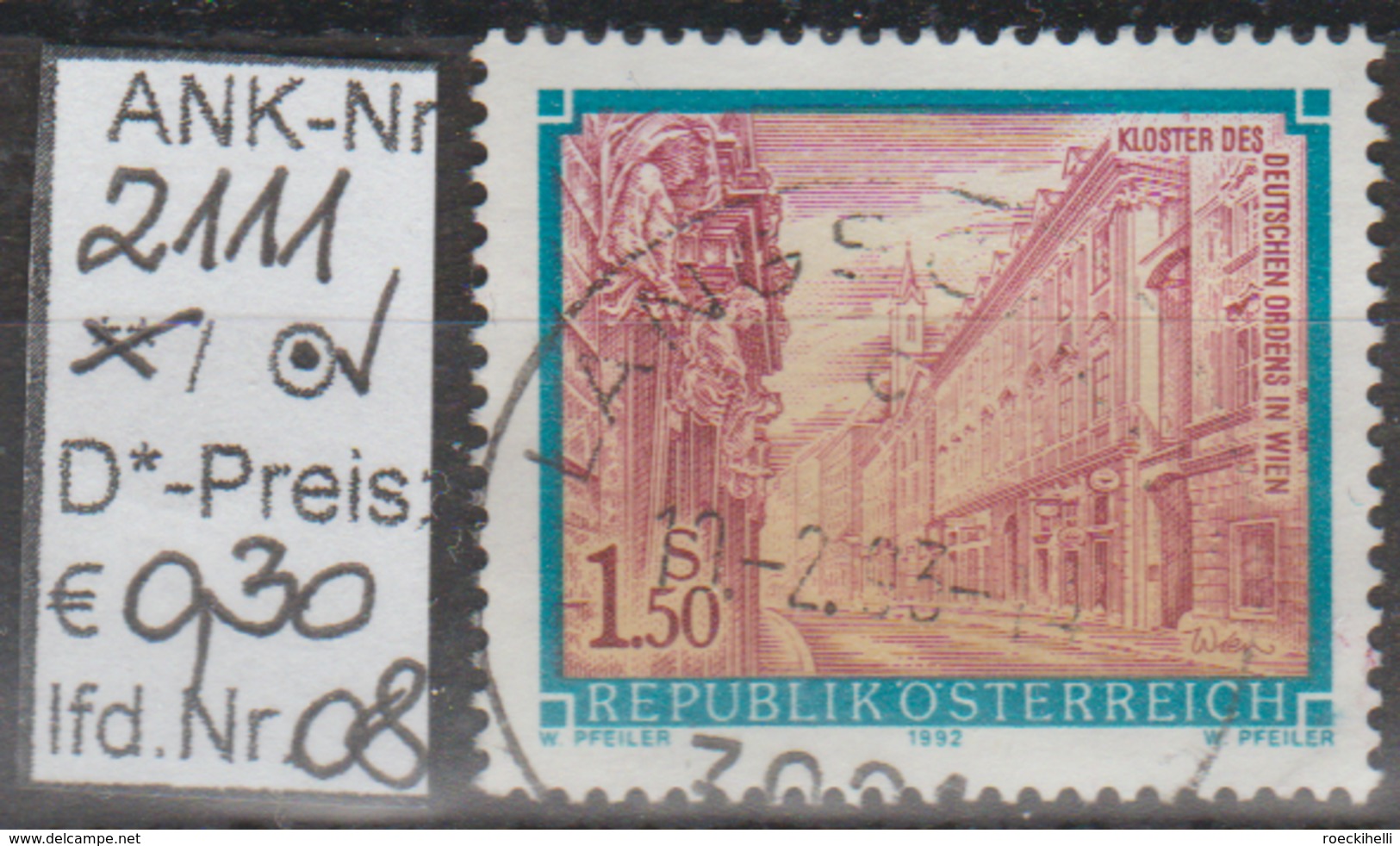 23.10.1992 -  Freim.-Erg.Wert  "Stifte u. Klöster in Ö" -  o  gestempelt  -  siehe Scan  (2111o 01-12 )