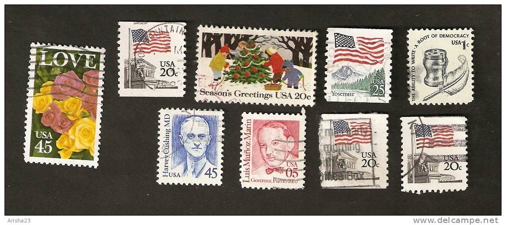 OS.16-2. United States, USA, LOT Set Of 9 - Ability To Write Democracy 1981 1988 Flag Over Yosemite Luis Munoz Marin Etc - Collections