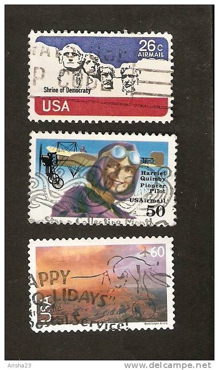 OS.16-5. USA, LOT Set Of 3 - Air Mail 1991 Harriet Quimby Pioneer Pilot 1974 Shrine Of Democracy 2000 - 3a. 1961-… Gebraucht