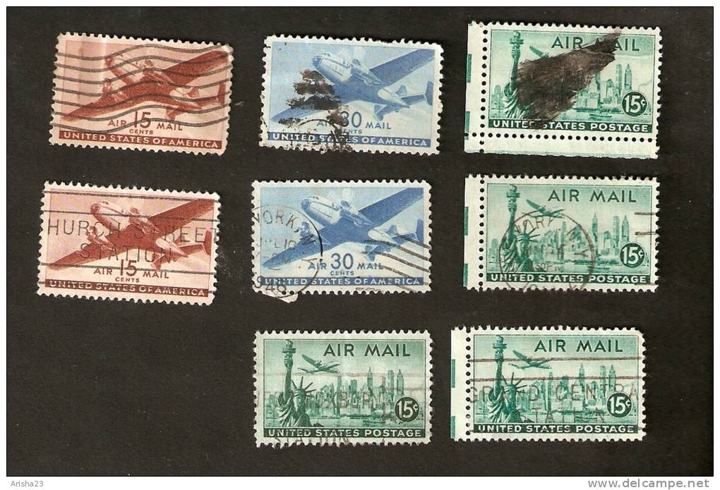 OS.16-6-7. USA, LOT Set Of 8 - AIR MAIL 1946 15 & 30 Cents - 1947 15c - 2a. 1941-1960 Oblitérés