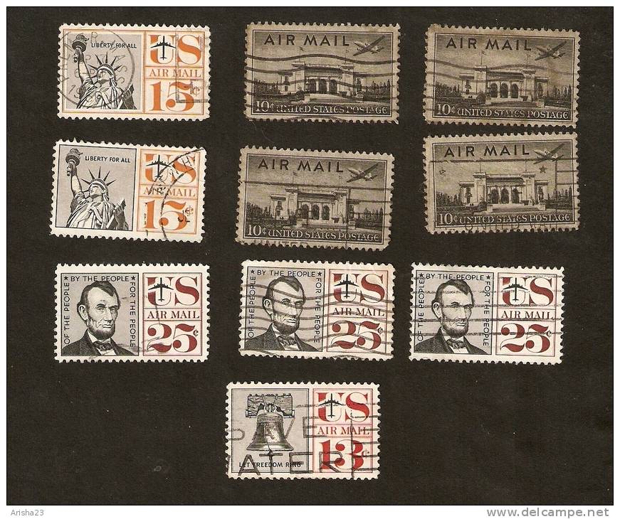 Z13-1-2. USA, LOT Set Of 10 - AIR MAIL 1947 10 C - Let Freedom Ring - Liberty For All - Lincoln - 2a. 1941-1960 Usados