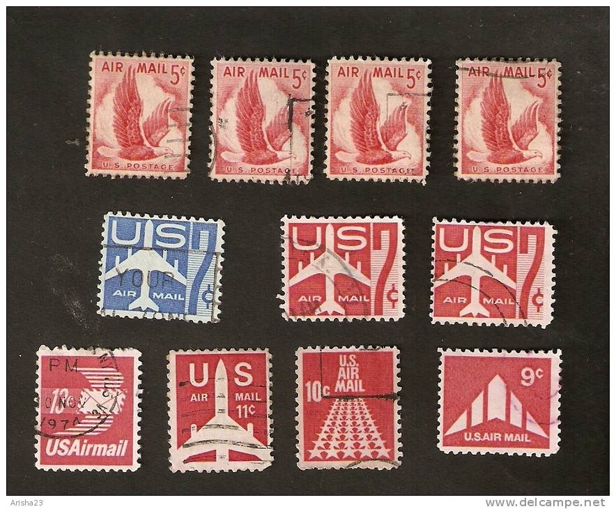 Z13-3-4. USA, LOT Set Of 11 - AIR MAIL - Plane - Eagle In Flight - 2a. 1941-1960 Usados