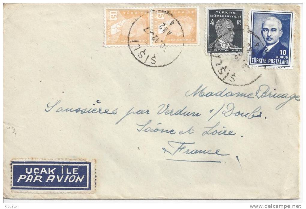 TURQUIE - 1947 -      LETTRE DE ISTANBOUL A DESTINATION DE VERDUN S/DOUBS  (FR)  - - Covers & Documents