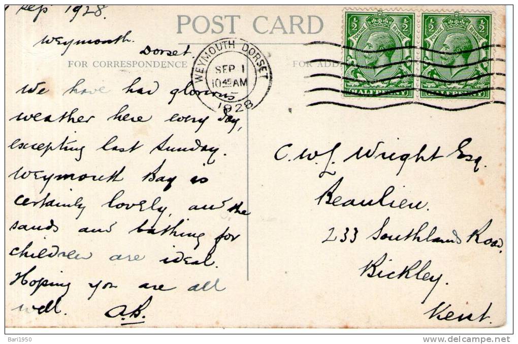 Beatiful Old Post Card   "   WEYMOUTH, SANDFOOT CASTLE & BAY  " - Weymouth