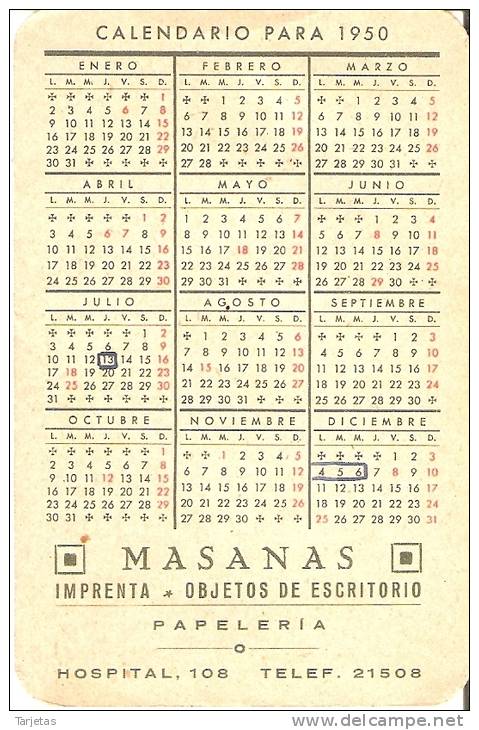 CALENDARIO DEL AÑO 1950 DE UNA BARCA Y PAISAJE COSTERO (CALENDRIER-CALENDAR) - Small : 1941-60