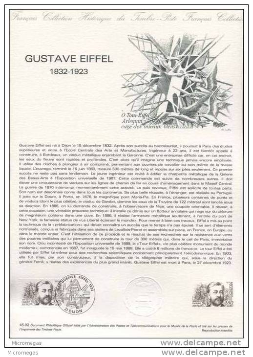 Document Philatélique Officiel De La Poste - Gustave Eiffel - 18-12-1982 - Postdokumente