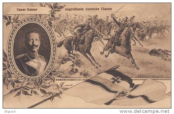 DR Propagandakarte Feldpost 1.WK Unser Kaiser  Angreifende Dt. Ulanen - Briefe U. Dokumente