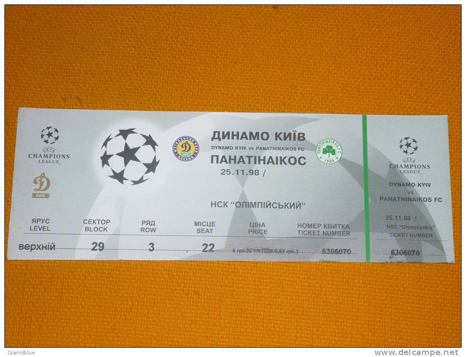 Dynamo Kyiv-Panathinaikos/Football/UEFA Champions League Match Ticket - Tickets - Entradas
