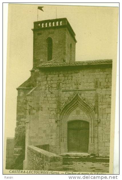 32 CPA Castera-Lectourois Clocher Et Porte De L'Eglise Circulé En 1915 TBE - Castera