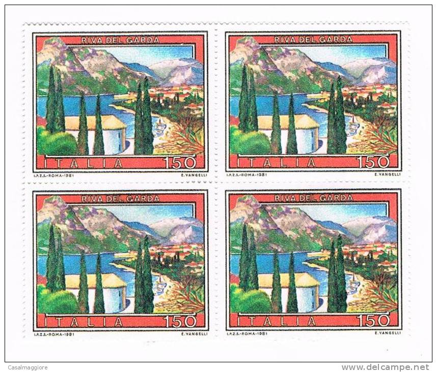 ITALIA 1981 - USATO - RIVA DEL GARDA  -  VALORE DA LIRE 150 - QUARTINA - Blocchi & Foglietti