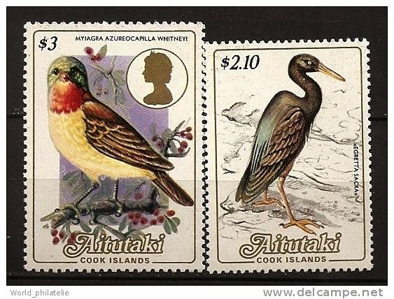 Aitutaki 1984 N° 395 / 6 ** Courant, Oiseau Du Pacifique, Egretta Sacra, Myiagra Azureocapilla Whitneyi - Aitutaki