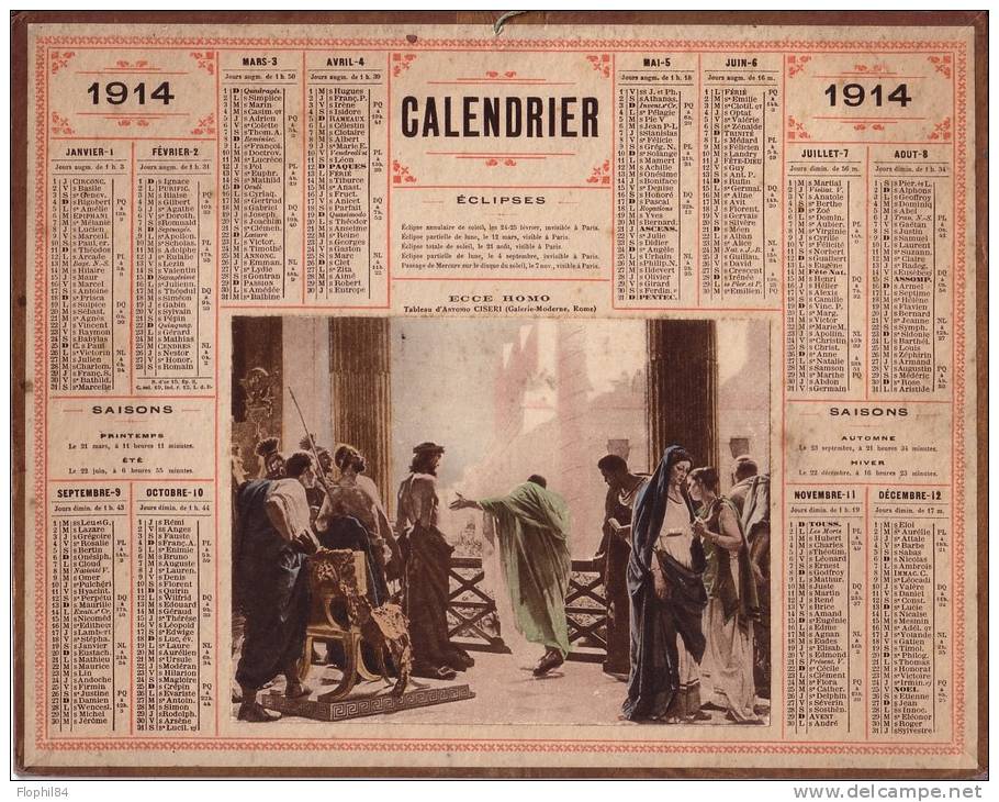 ALMANACH DES POSTES ET TELEGRAPHES 1914 - ECCE HOMO - TABLEAU D'ANTONIO CISERI. - Grand Format : 1901-20