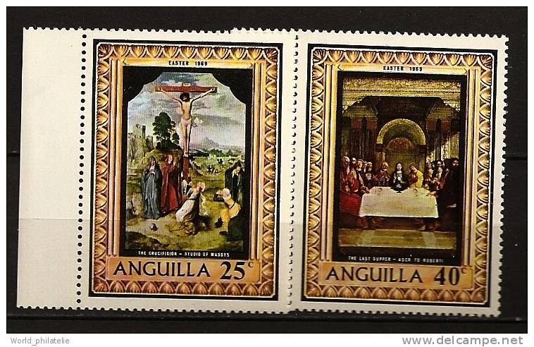 Anguilla 1969 N° 37 / 8 ** Pâques, Tableaux, Crucifixion, Quentin Massys, La Cène, Roberti, Jésus, Chateau Fort, Cheval - Anguilla (1968-...)