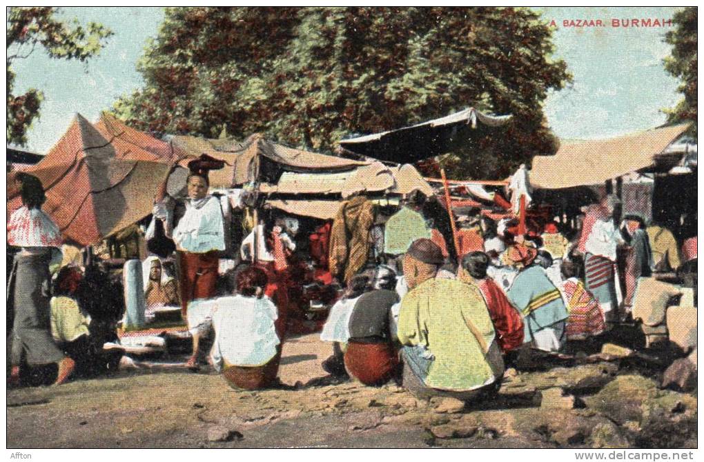 A Bazaar Burma 1905 Postcard - Myanmar (Burma)