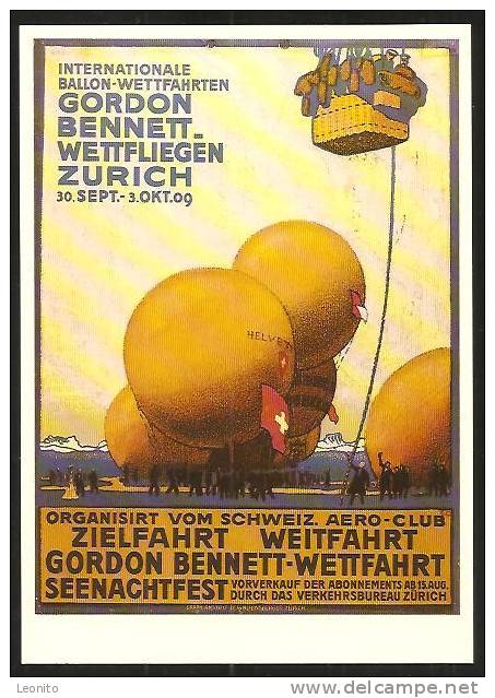 GORDON BENNETT Wettfliegen Zürich 1909 Reproduktion BALLON BASEL HB-BBN 1980 - Mongolfiere