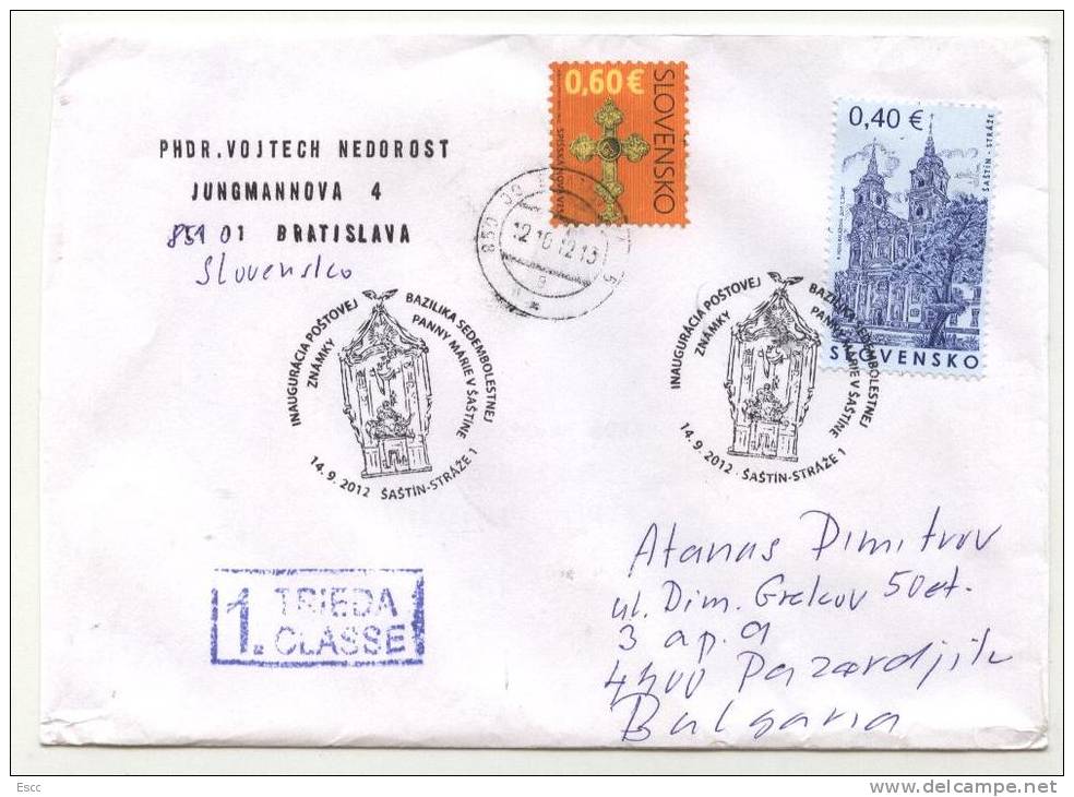 Mailed Cover (letter) With Stamps  Churches  From Slovakia To Bulgaria - Brieven En Documenten