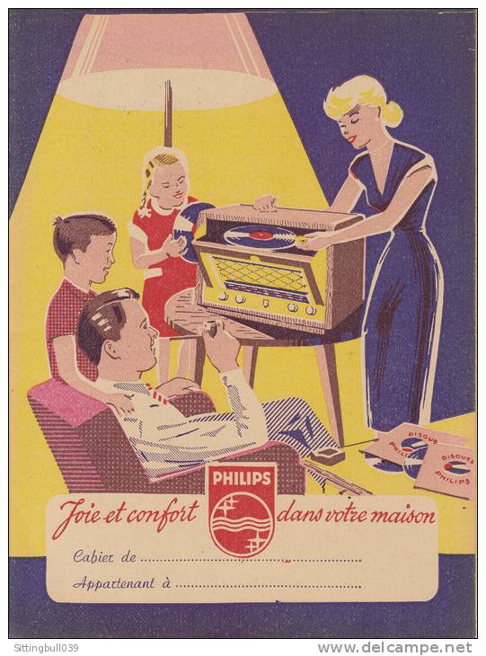 PROTÈGE-CAHIER PUB PHILIPS Avec Radio Tourne-disque Et Disques PHILIPS. Années 1950. Verso Avec Publicités Philips. - Book Covers