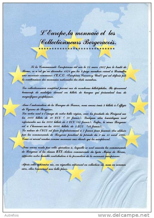 L ECU DE BERGERAC  -   3 BILLETS  DE 2 5 & 10 ECU  1995  -  DANS UN DOSSIER DE PRESENTATION  HORS COMMERCE - Sonstige & Ohne Zuordnung