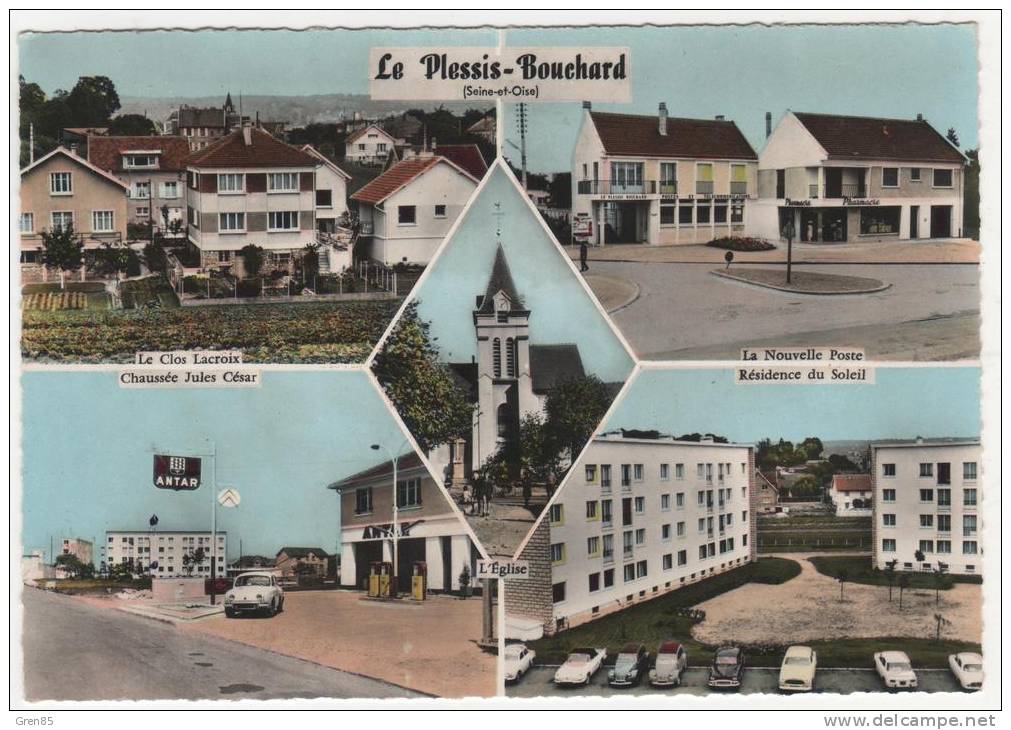 CPSM LE PLESSIS BOUCHARD, POMPE STATION ESSENCE PUB ANTAR CITROEN, RESIDENCE DU SOLEIL, CLOS LACROIX, VAL D´OISE 95 - Le Plessis Bouchard