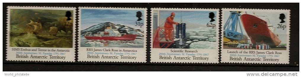 Antarctique Britanique BAT 1991 N° 209 / 12 ** Physicien, Michael Faraday, Tableau, Clark Ross, Bateau, Chantier Naval - Altri & Non Classificati