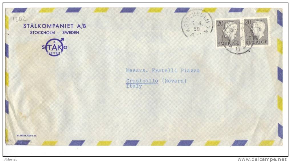 VER1242 - SVEZIA 1/4/1958 , Lettera Commerciale Per L'Italia  . Piega - Storia Postale