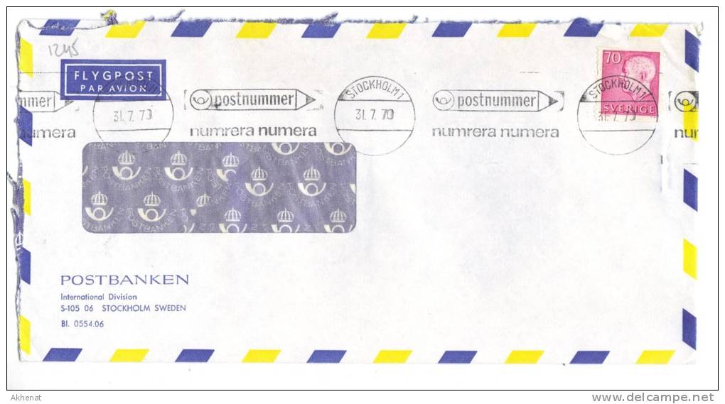 VER1245 - SVEZIA 31/7/1970 , Lettera Commerciale . 70 Isolato - Briefe U. Dokumente