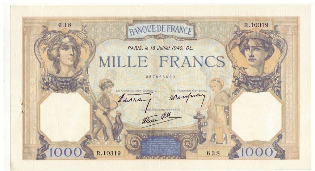 1000 FRANCS CERES ET MERCURE 1940 SPL - 1 000 F 1927-1940 ''Cérès Et Mercure''