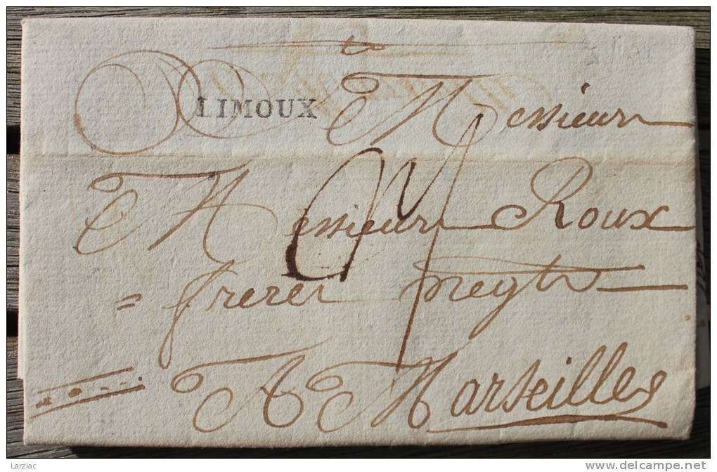 Lettre Marque Postale De Limoux Pour Marseille - 1701-1800: Précurseurs XVIII